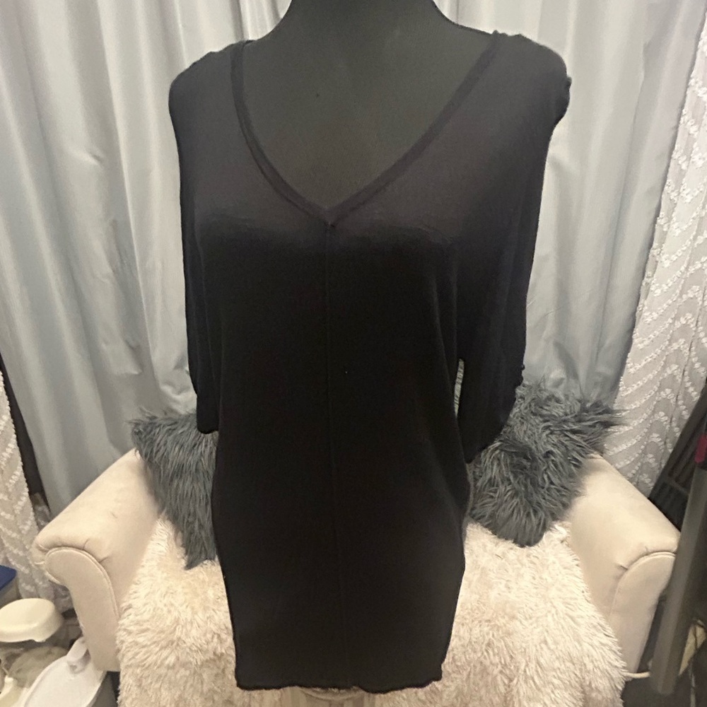 CHRISTMAS SALE $15 until Dec25 Calvin Klein Top Womens Black V Neck 3/4 Sleeve S